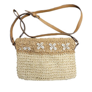 INC Women's Straw With Beads Trim Adjustable Crossbody Bag New Without Tags